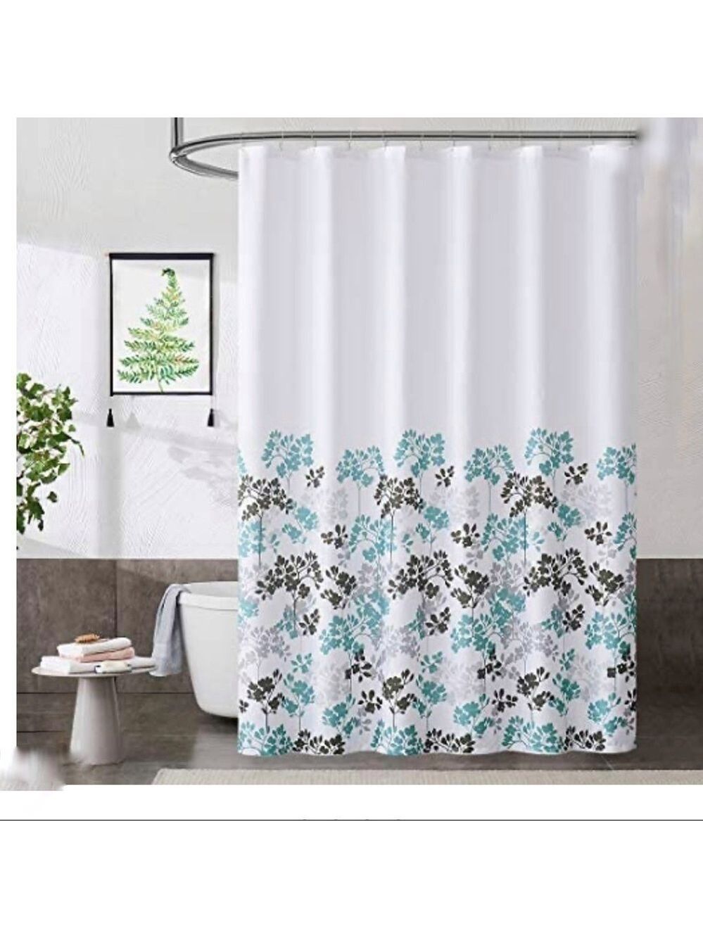 NEW-MODERN Floral Pattern Fabric Shower Curtain Washable, Water Resistant 70x84